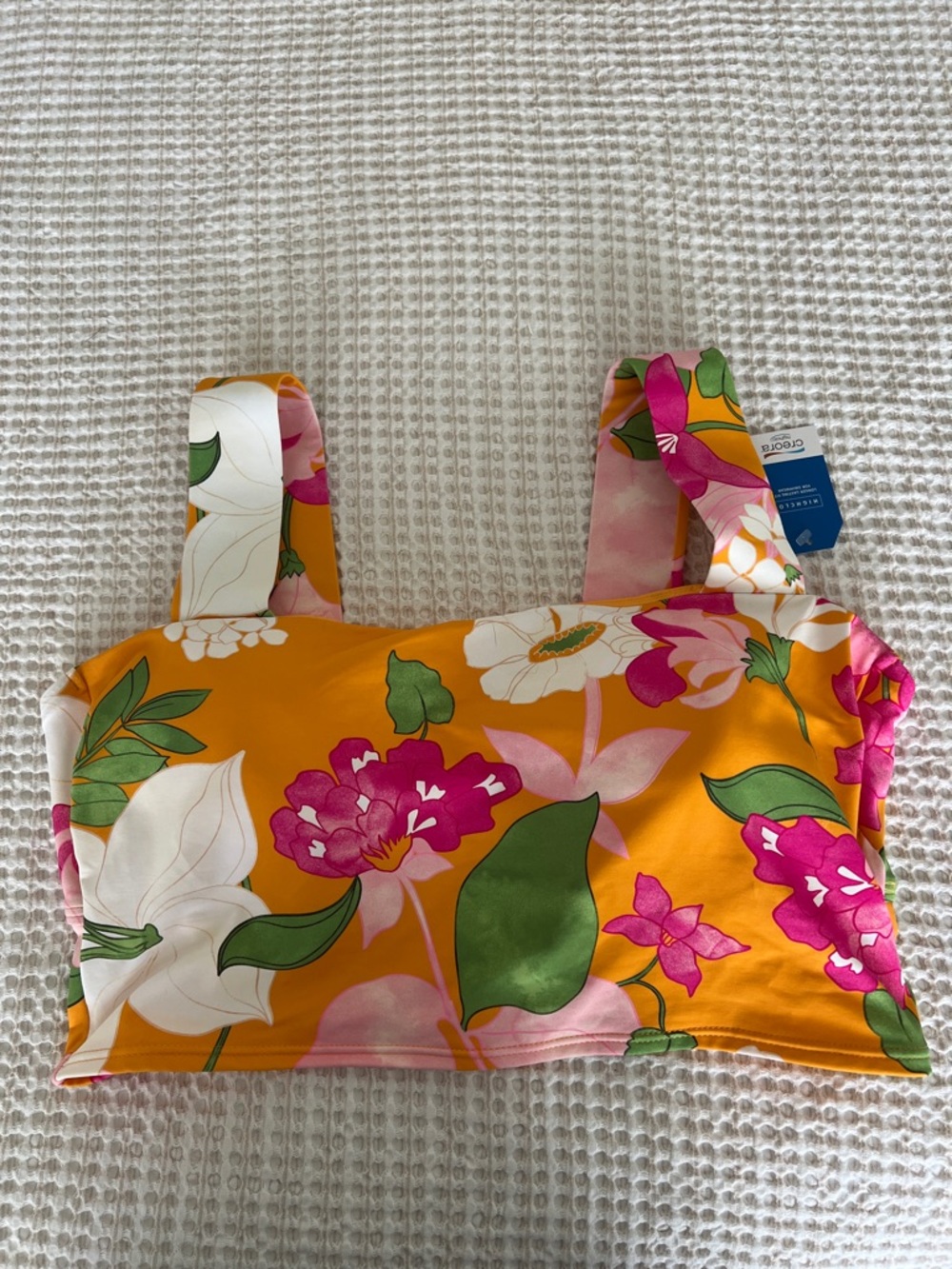 Lands' End Floral Bikini Top in Orange, Pink, White, Green